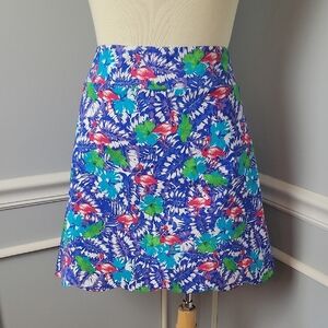 JASON MAXWELL Tropical Floral Flamingo Stretch Scalloped Hem Preppy Casual Skort